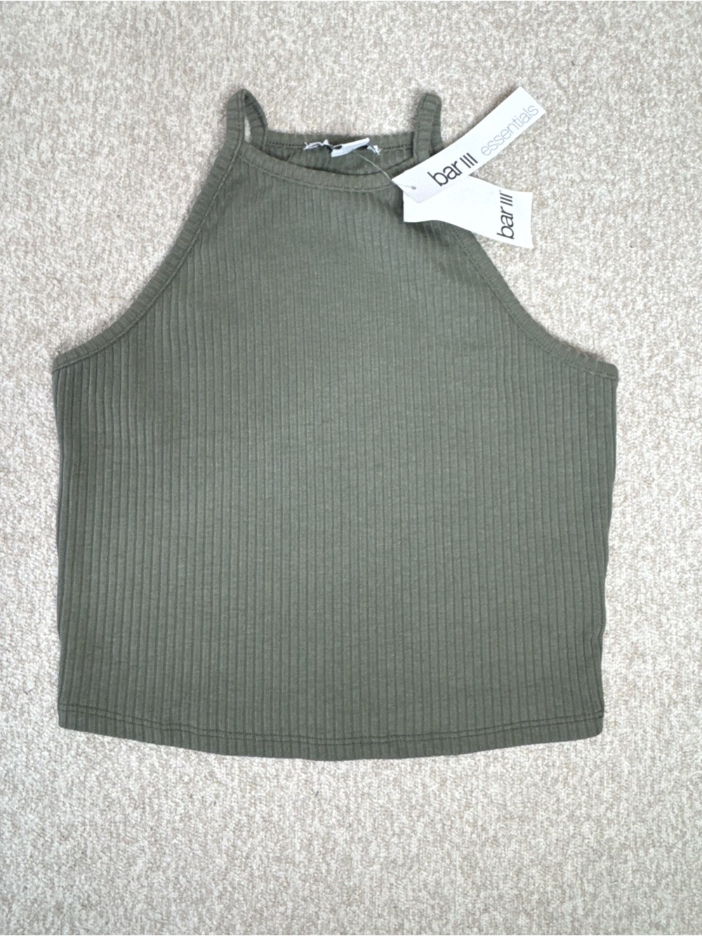 Bar III Olive Green Ribbed High Neck Tank
